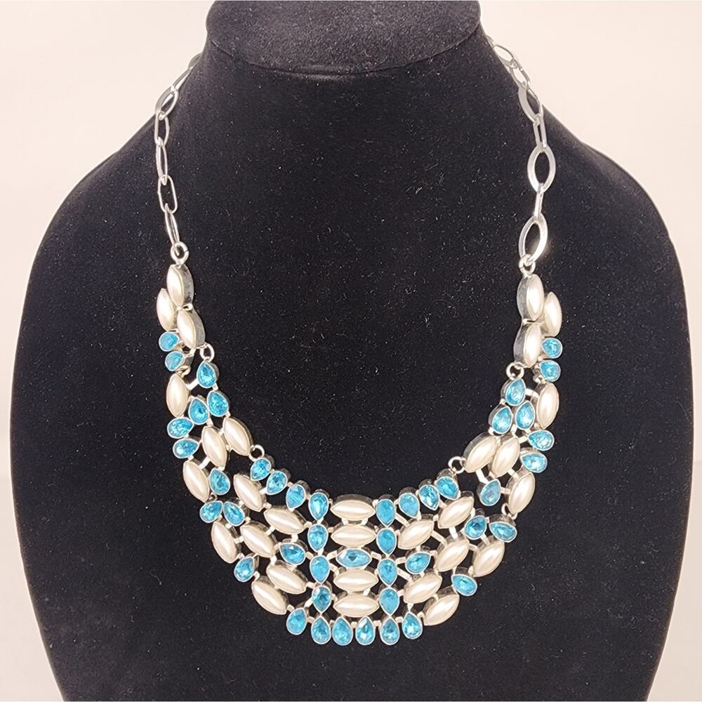Vintage Artisan‎ Blue Stone Necklace Sterling Statement Necklace Coastal Vibe